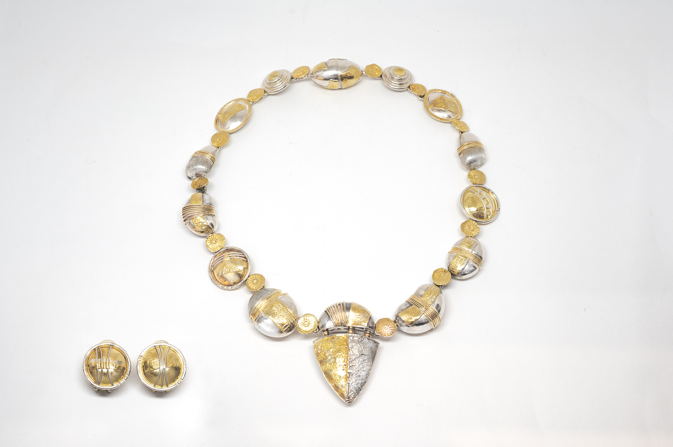 Jeff Wise Necklace and Earrings in Gold and Silver